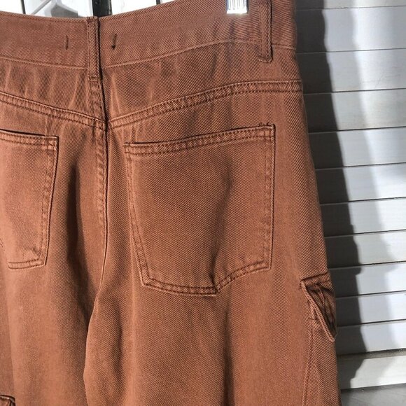 Forever 21 Brown Cargo Carpenter Wide Leg High Rise Pants - Picture 7 of 15